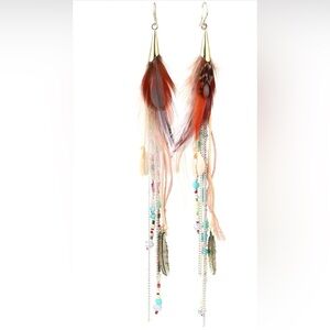 Bohemian Feather Dangle Earrings for Women with Shell Beads
